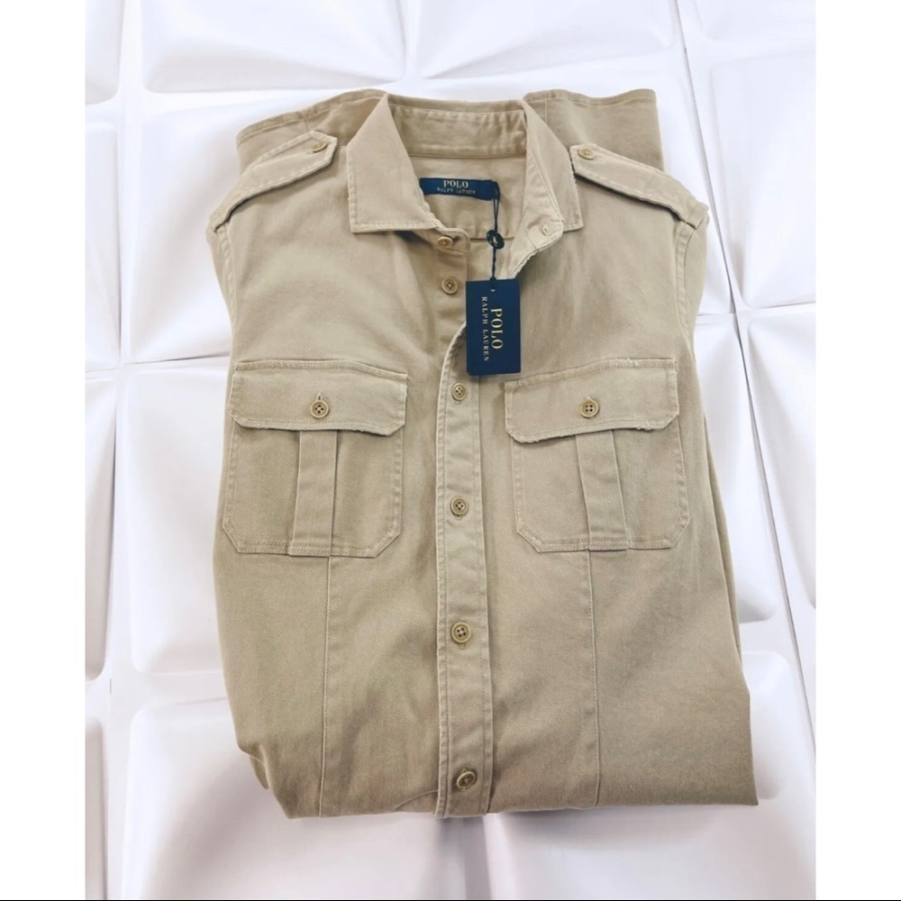 NWT Polo Ralph Lauren Sz 8 Beige Utility Military Shirt Dress Button Front NEW - Picture 11 of 13